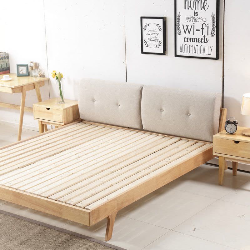 艾帛利(AIBOULLY) 床 北欧实木床双人床1.8米 卧室1.5米木质简约日式软靠床 布艺软床婚床图片