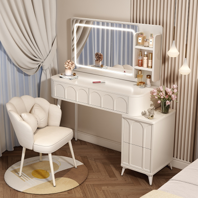 奶油风梳妆台阿斯卡利(ASCARI)卧室现代简约小户型化妆桌床头收纳斗柜书桌镜子一体