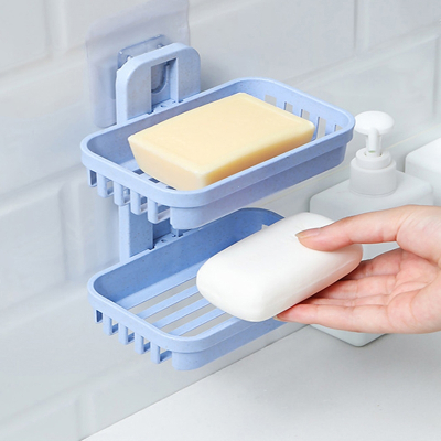 创意免打孔肥皂盒卫生间沥水壁挂盒浴室置物架吸盘双层肥皂架