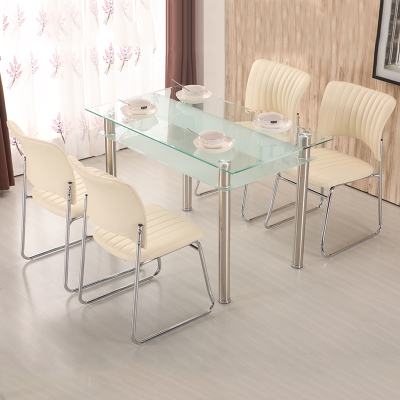 双层钢化玻璃阿斯卡利桌子长方形台面简约现代小户型饭桌透明两层家用餐桌