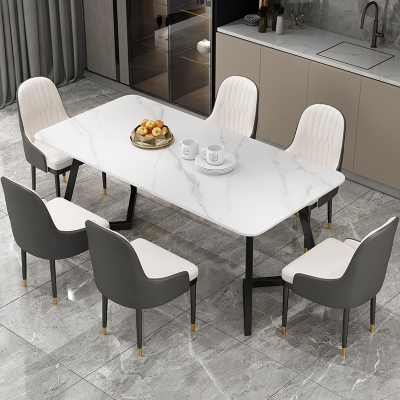 北欧岩板餐古达桌现代简约网红大理石饭桌家用小户型长方形餐桌椅组合