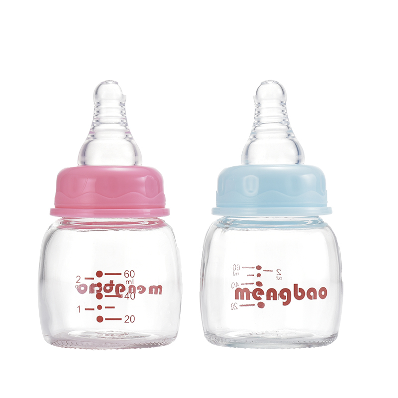 盟宝小容量玻璃奶瓶60ml标准口径迷你奶瓶 粉红