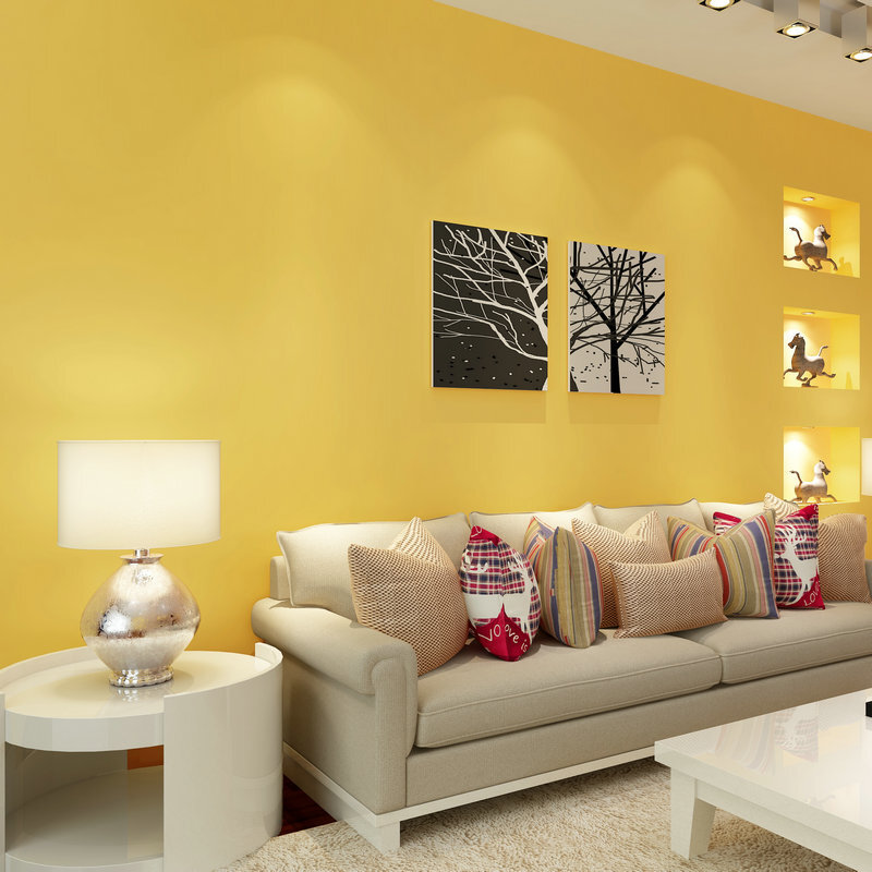 现代简约纯色素色墙纸温馨暖色鹅黄色天蓝色壁纸卧室客厅儿童房鹅黄色(环保PVC)当天发货仅墙 天蓝色18001(环保pvc)