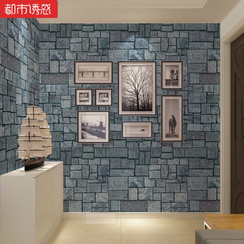 砖纹壁纸复古中国风自粘墙纸主题餐厅咖啡厅做旧仿古个性砖头石头竹编60cm*3m中都市诱惑