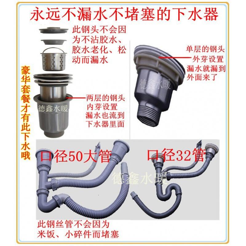 厨房304不锈钢水槽洗菜盆洗碗池下水器下水管配件单双槽防臭都市诱惑