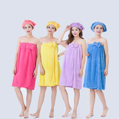 斜月三星 珊瑚绒浴裙浴帽 可裹式抹胸性感百变家用珊瑚绒吸水大浴巾 多规格可选