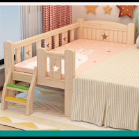 实木儿童床带护栏小床婴儿男孩女孩公主床单人床边床古达加宽拼接大床