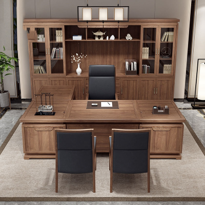 古达新中式办公桌椅组合木老板桌总裁桌祥云大班台办公室家具