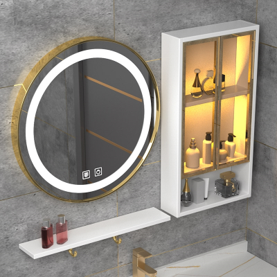 卫生间智能镜柜古达单独挂墙式浴室圆形镜子带灯置物架木收纳壁挂柜