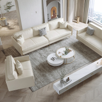 古达北欧客厅小户型意式极简约现代轻奢真皮沙发羽绒白色沙发