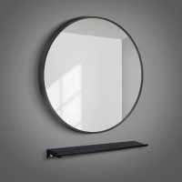 北欧简约浴室镜子带置物架古达卫生间圆形镜子免打孔壁挂洗手间化妆镜