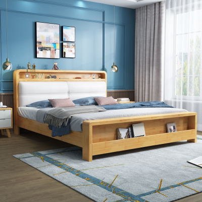古达北欧高箱储物床1.8米双人床现代简约卧室带夜灯软靠床1.5米