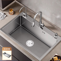 枪灰厨房水槽大单槽洗菜盆水池纳米不锈钢家用台下盆洗碗洗手