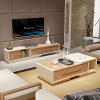 现代简约可伸缩电视柜茶几组合套装客厅黑白烤漆钢化玻璃电视机柜