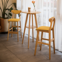 尋木匠北欧吧台椅实木现代简约高脚凳子复古酒吧椅靠背吧凳前台酒吧桌椅
