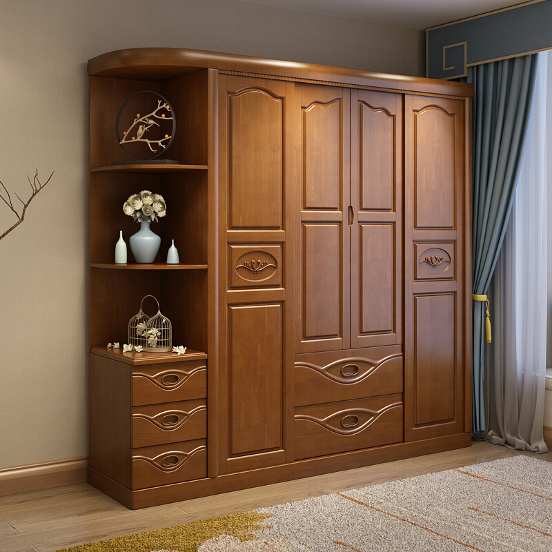 千禧盛世实木衣柜简约现代中式带转角边柜衣柜整体木质大衣橱卧室家具