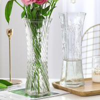 古达年货两件套特大号玻璃花瓶透明水养富贵竹花瓶客厅家用插花瓶摆件_30六角斜纹款_大