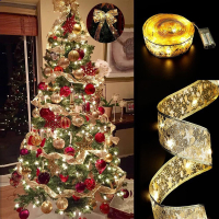 古达圣诞丝带LED灯串圣诞节装饰品圣诞树装饰挂件圣诞球烫金双层彩带