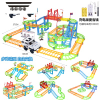 拓斯帝诺轨道车玩具套装电动火车赛车儿童男孩DIY电动轨道拼装益智礼物 充电版-三层豪华轨道+2车 配置电池+螺丝刀