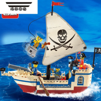 拓斯帝诺中国积木儿童益智力拼装玩具小颗粒海盗船男孩子模型拼插拼图