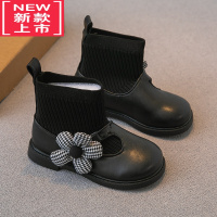 可莉允女童靴子2022冬季新款儿童鞋子加绒二棉短靴公主鞋皮靴棉靴袜子靴