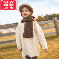 可莉允女童毛衣2021新款套头秋冬装加厚女宝宝儿童中长款打底针织衫外套