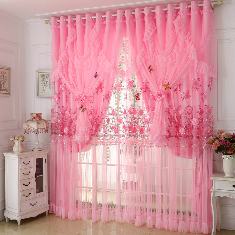 韩式蕾丝成品定制双层窗帘简约现代飘窗卧室客厅公主遮光窗纱