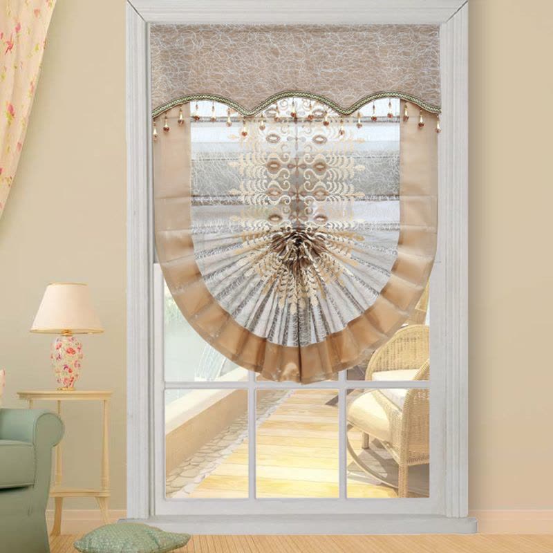 罗马帘升降帘扇形地中海卧室客厅飘窗欧式半遮光窗纱卷帘窗帘图片