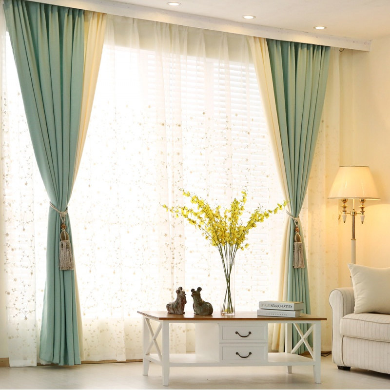 简约现代大气纯色拼接遮光棉麻亚麻窗帘客厅卧室亚麻成品定制