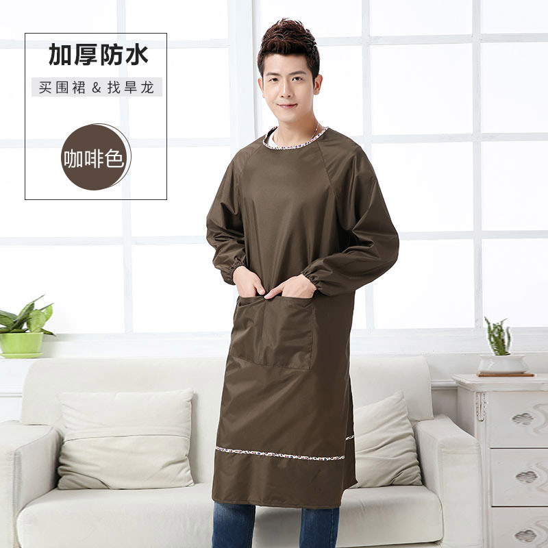成人带袖反穿衣服时尚长袖防水女工作厨房罩衣防油韩式理发师围裙