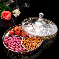 玻璃干果盘分格带盖水果盘创意三格零食组合盘婚庆糖果盒