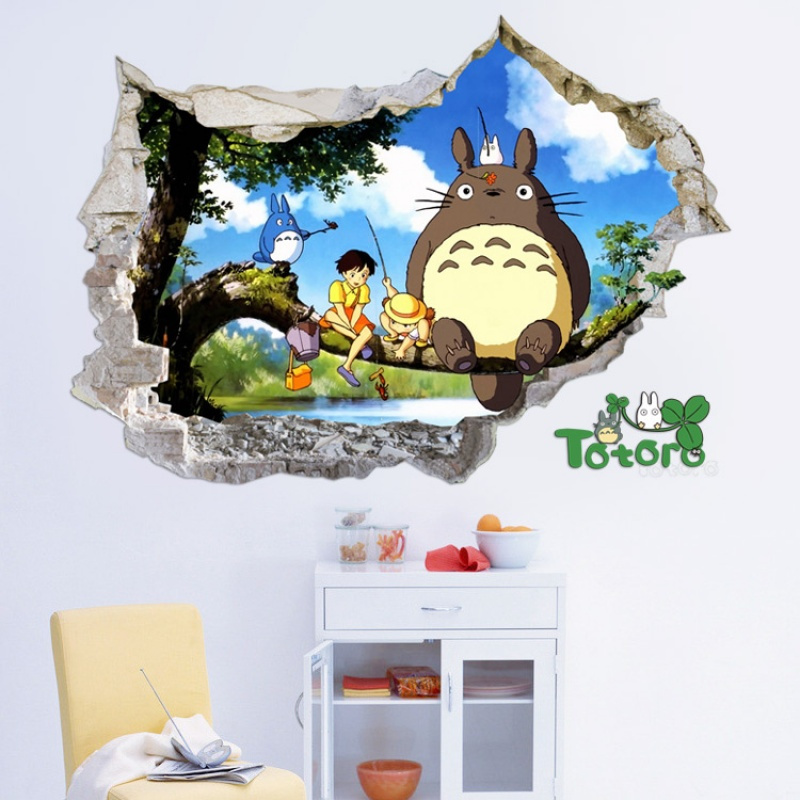 3D立体视觉假窗墙贴纸龙猫创意动漫海报儿童房间卧室客厅贴画贴图