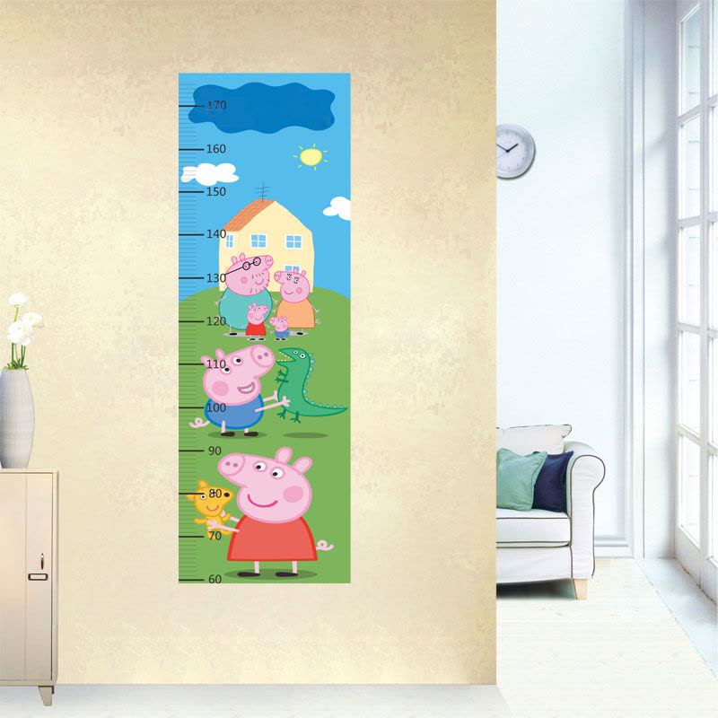 墙贴身高贴粉红猪小妹卡通测量数字防水贴纸自粘图片