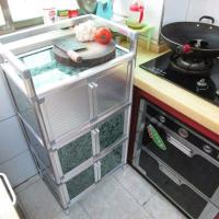 餐边柜现代简约碗柜不锈钢储物柜带客厅三层组合柜微波炉置物架