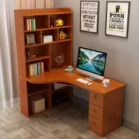 尋木匠实木电脑桌松木转角书桌带书架台式家用书桌书柜组合学习桌子