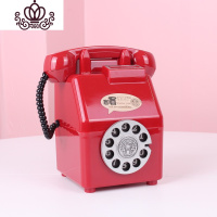 封后韩国少女粉色复古电话存钱罐可爱储蓄罐房间装饰道具摆件学校 高版电话—红色
