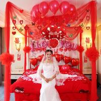 新婚房创意布置卧室花球婚礼用品结婚装饰拉花婚庆用品浪漫套餐-红圆环蝴蝶(HH全套)