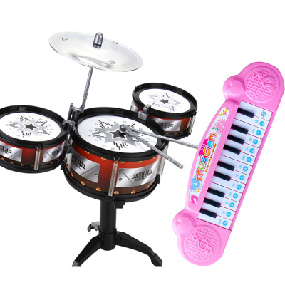 儿童多功能电子琴两种模式环绕音质可弹奏架子鼓爵士鼓乐器音乐玩具 架子鼓+欢乐电子琴