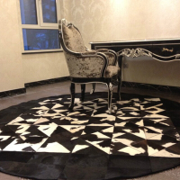 北欧奶牛皮圆形地毯客厅卧室茶几书房手工真皮拼接地垫 21 1.8米直径壹德壹