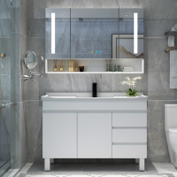 北欧智能实木浴室柜组合现代简约落地式洗手洗脸盆柜卫生间洗漱台
