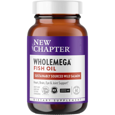 New chapter Wholemega 鱼油补品 Omega-3+维生素D3+虾青素+野生鲑鱼油 -60粒