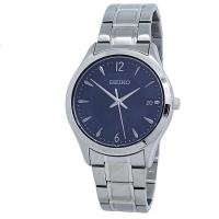精工(SEIKO) 经典时尚 百搭商务高贵石英蓝色表盘不锈钢表带男士手表 39毫米