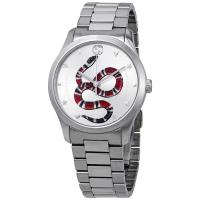 古驰(GUCCI)男表G-Timeless 银色蛇纹表盘不锈钢手表时尚经典百搭石英手表 全球购