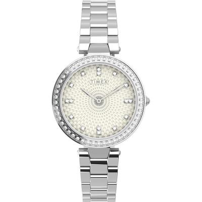 天美时(Timex)32 毫米装饰水晶表圈 3 指针手链女士石英手表