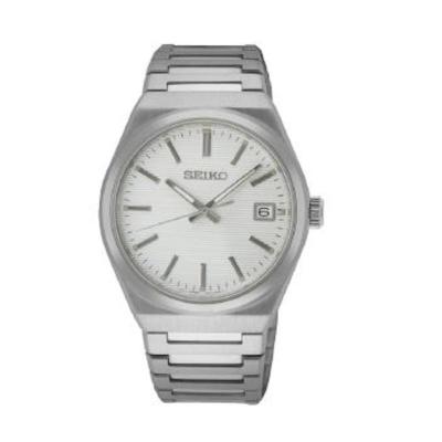 精工(SEIKO) 男士Classic 经典不锈钢白色表盘经典百搭石英手表SUR553P1