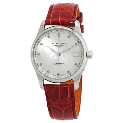 浪琴(LONGINES) 瑞士手表 Master 自动钻石白色表盘皮革女士机械手表 L2.357.4.87.2