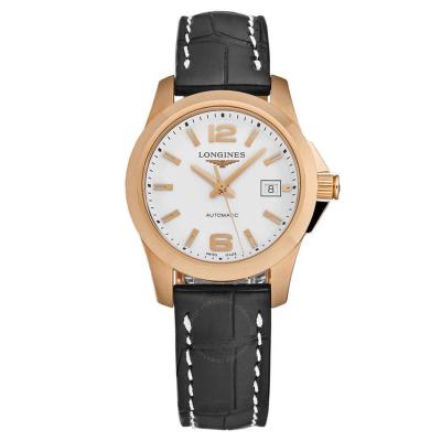 浪琴(LONGINES) 瑞士手表 征服系列 自动白色表盘皮革女士机械手表 L3.276.8.16.3