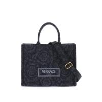 (Versace)范思哲女士百搭时尚横款方形黑色提花棉混纺帆布手提包复古徽标刺绣斜挎包1011562 1A09741