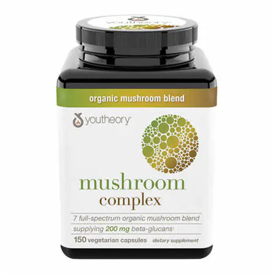 youtheory 膳食营养蘑菇复合物,150 粒胶囊七种全谱有机蘑菇 素食和无麸质