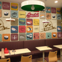 日式寿司主题餐厅墙纸 复古满铺大型 手绘无纺布壁纸壹德壹